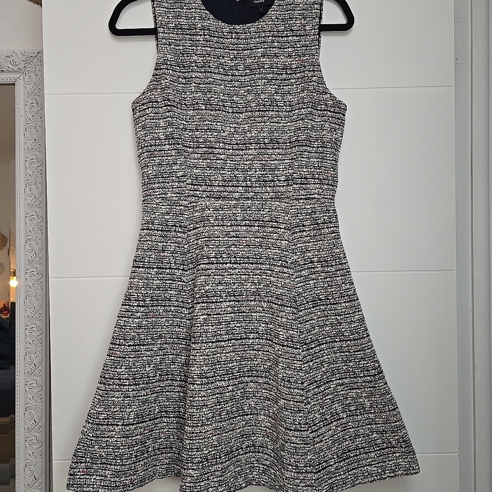 Theory Tillora Eleport Tweed Sleeveless A-Line Dress Size 4